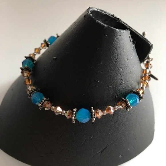 Deadstock NWOT Swarovksi Crystal Sterling Silver Starfish Charm Bracelet 7.5 In - Picture 2 of 8